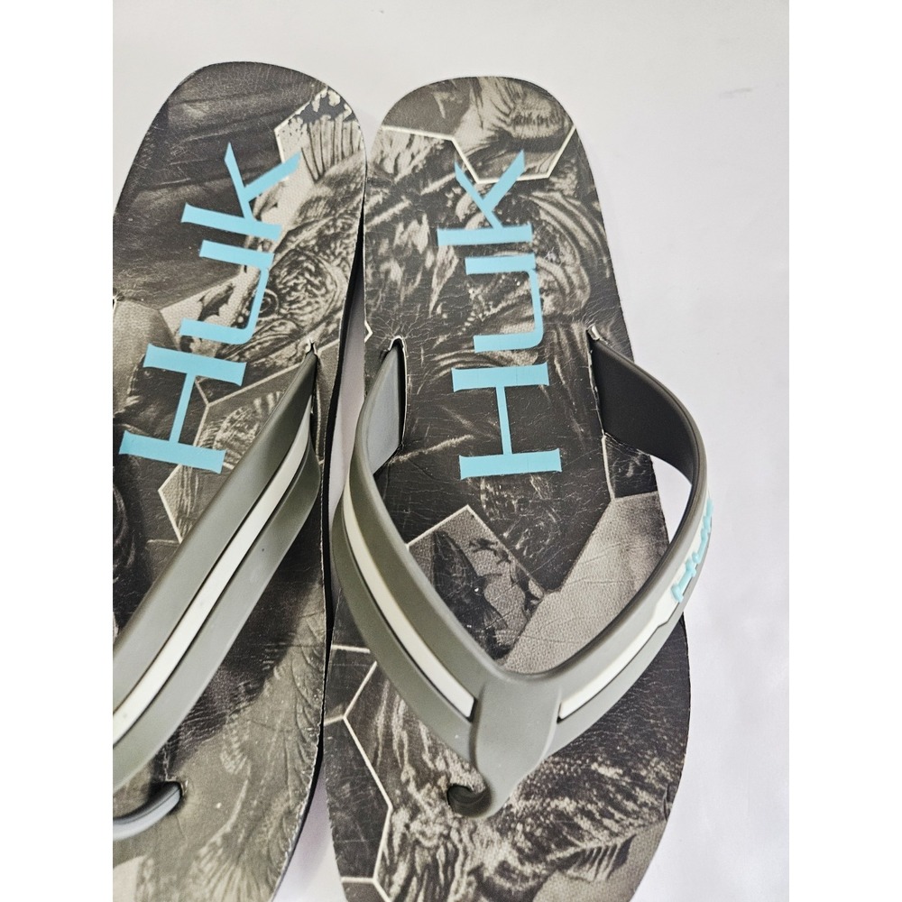 Huk Flipster Men's Flip Flops Black/Gray Marbled Design Size 9 - Picture 3 of 5